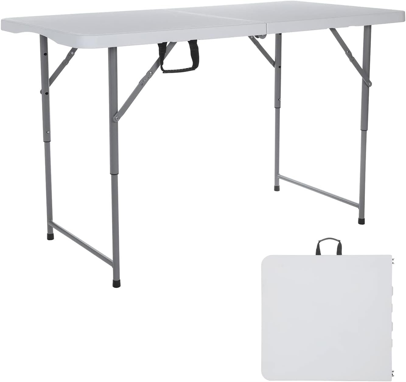 4ft Folding Table Plastic Fold in Half w/Handle Heavy Duty Portable Indoor Outdoor for Garden Party Picnic Camping BBQ Dining Kitchen Wedding Market Event