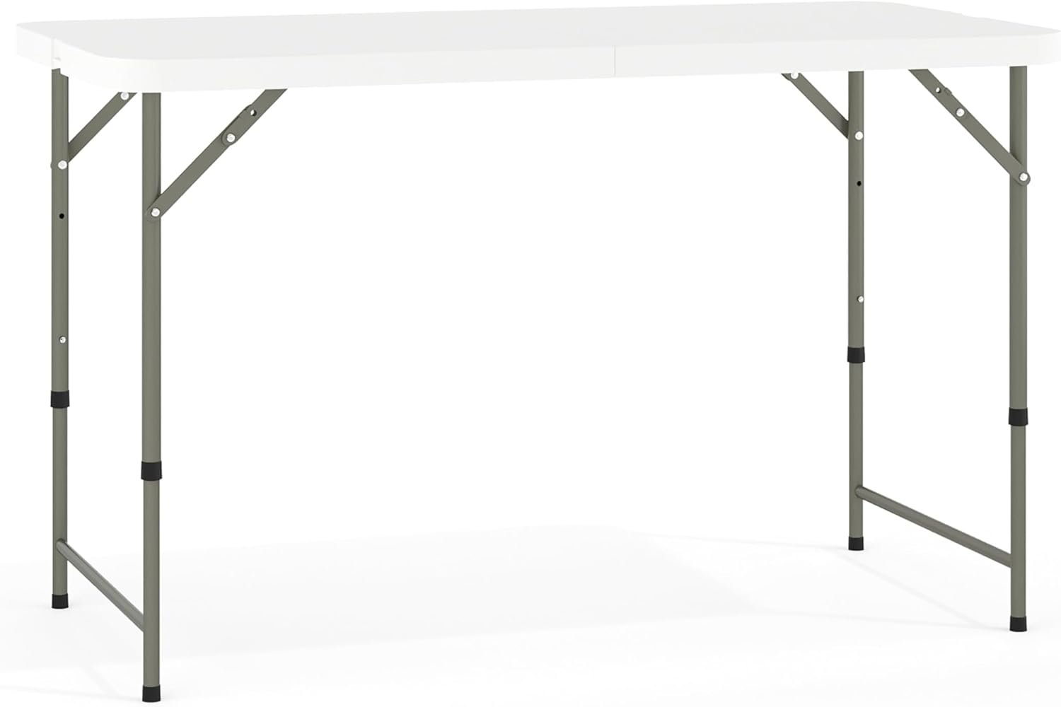 4' Rectangular Plastic Folding Event Table with Adjustable Legs and Carrying Handle, Bi-Fold Portable Banquet Table for Indoor/Outdoor Events, White