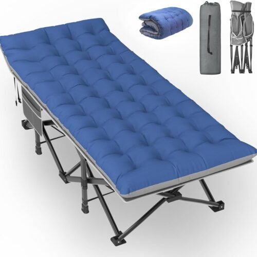 XXL Camping Cot for Adults, 79"x32"x19" Oversized Folding Cot with Mattress, Heavy Duty 500lbs Support, Portable Carry Bag for Travel, Guest & Outdoor Use