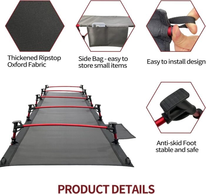 Portable Camping Cot Sleeping Cot Ultralight Backpacking Cot Bed for Outdoor Hiking Travel Beach Mountaineering (Black) - Image 2