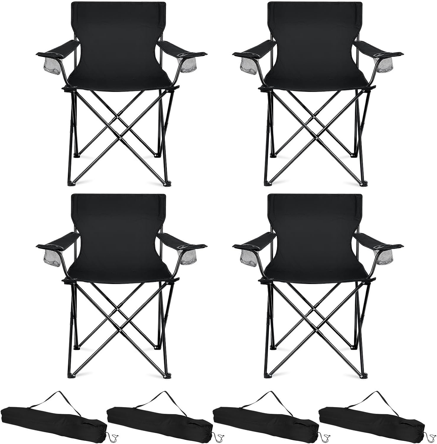 Camping Chairs 4 Pack, Oversized Folding Chair with Cup Holders for Adults, Portable Chair & Carry Bag for Outdoor Backyard, Beach, Lawn, Patio, Picnic, Fishing, Oxford Fabric & Heavy Duty