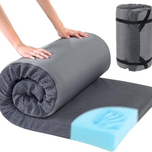 Memory Foam Camping Mattress Pad,Portable Sleeping Pad for Adult,Waterproof Cot Mattress,Roll Up Floor Mattress,Foldable Backpacking Travel Bed for Hiking,Guest Bed