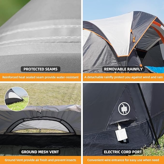 Tent for Family Camping Quick Setup, Instant Pop Up Dome Tents Outdoor 2-3 Person / 6 Person, with Water-Resistant Rainfly and Mesh Roofs & Door & Windows - Image 2