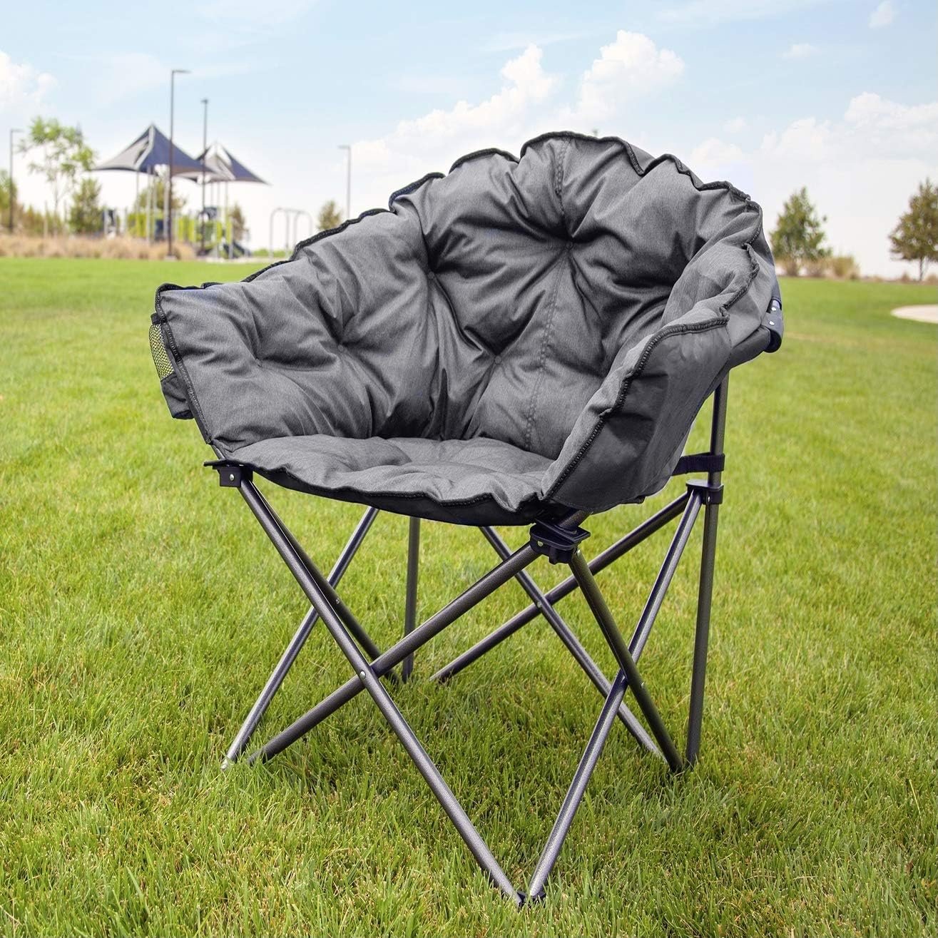 Padded Cushion Outdoor Folding Lounge Patio Club Chair, Gray - Image 2