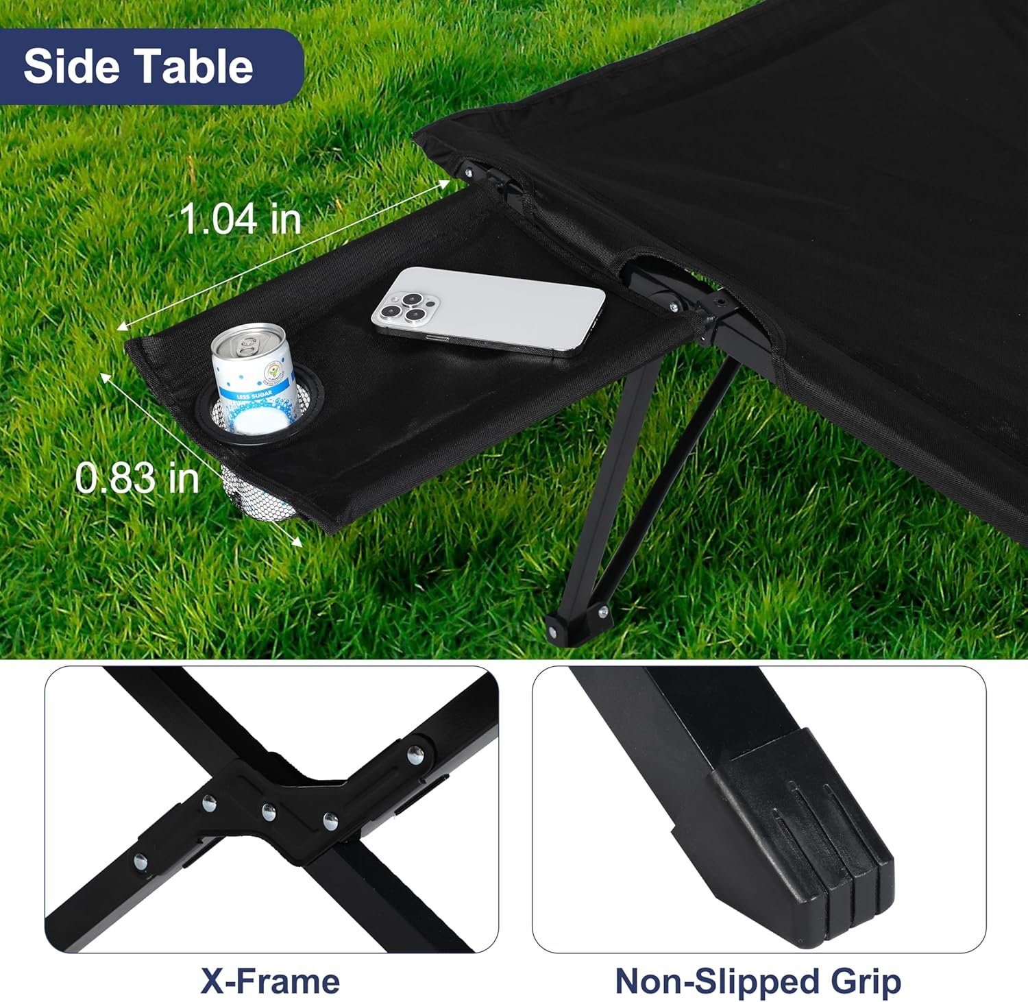 Folding Camping Cot with Table for Adults, Portable and Lightweight Sleeping Bed for Outdoor Traveling, Hiking, Easy to Set up, Black - Image 2